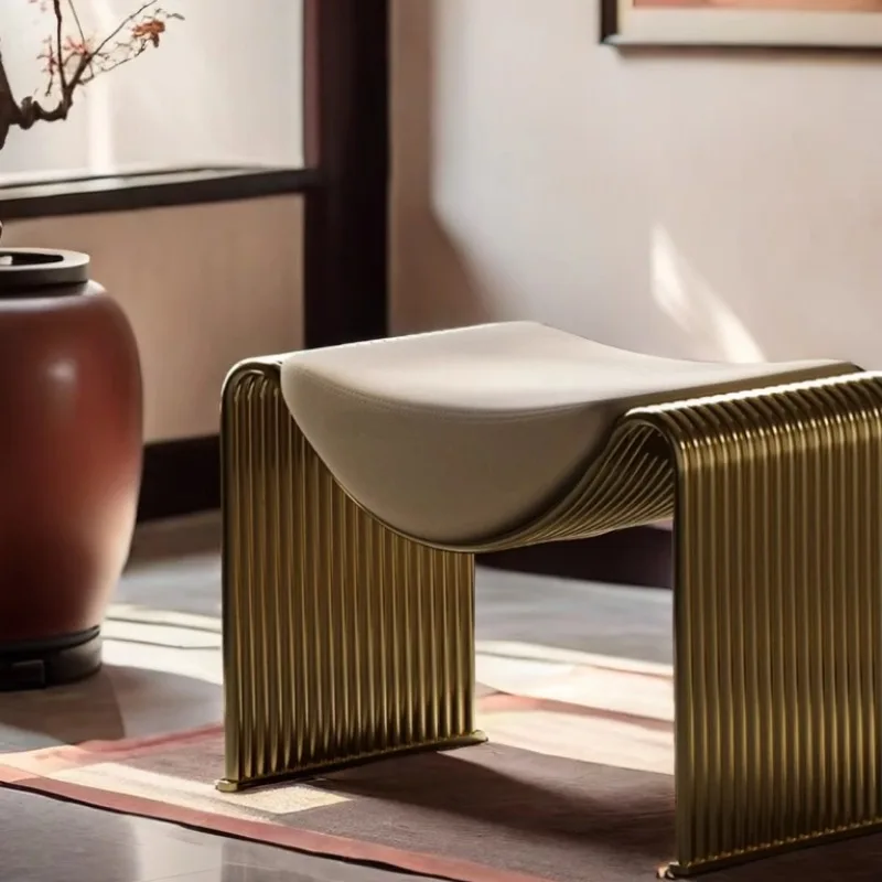 Italian Light Luxury Bedroom Dressing Chair,home Entrance Iron Minimalist Shoe-changing Stool ,living Room Grand Reception Stool - Image 2