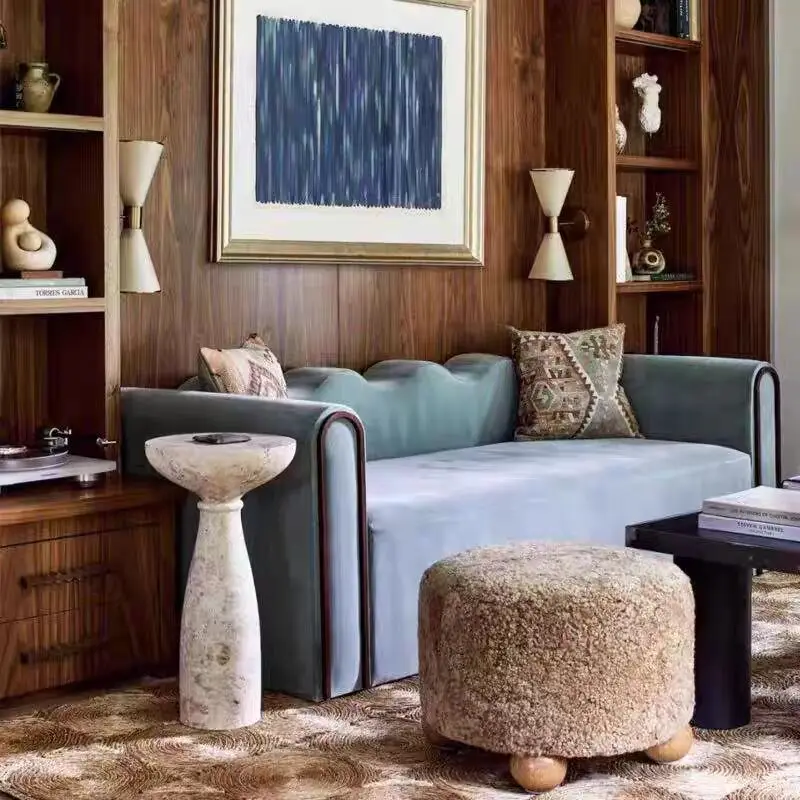 Lamb Wool Low Ottomans Medieval Cream French Fabric Shoe Changing Stool Designer Home Sofa Stools Bedroom Dressing Stool Living - Image 5