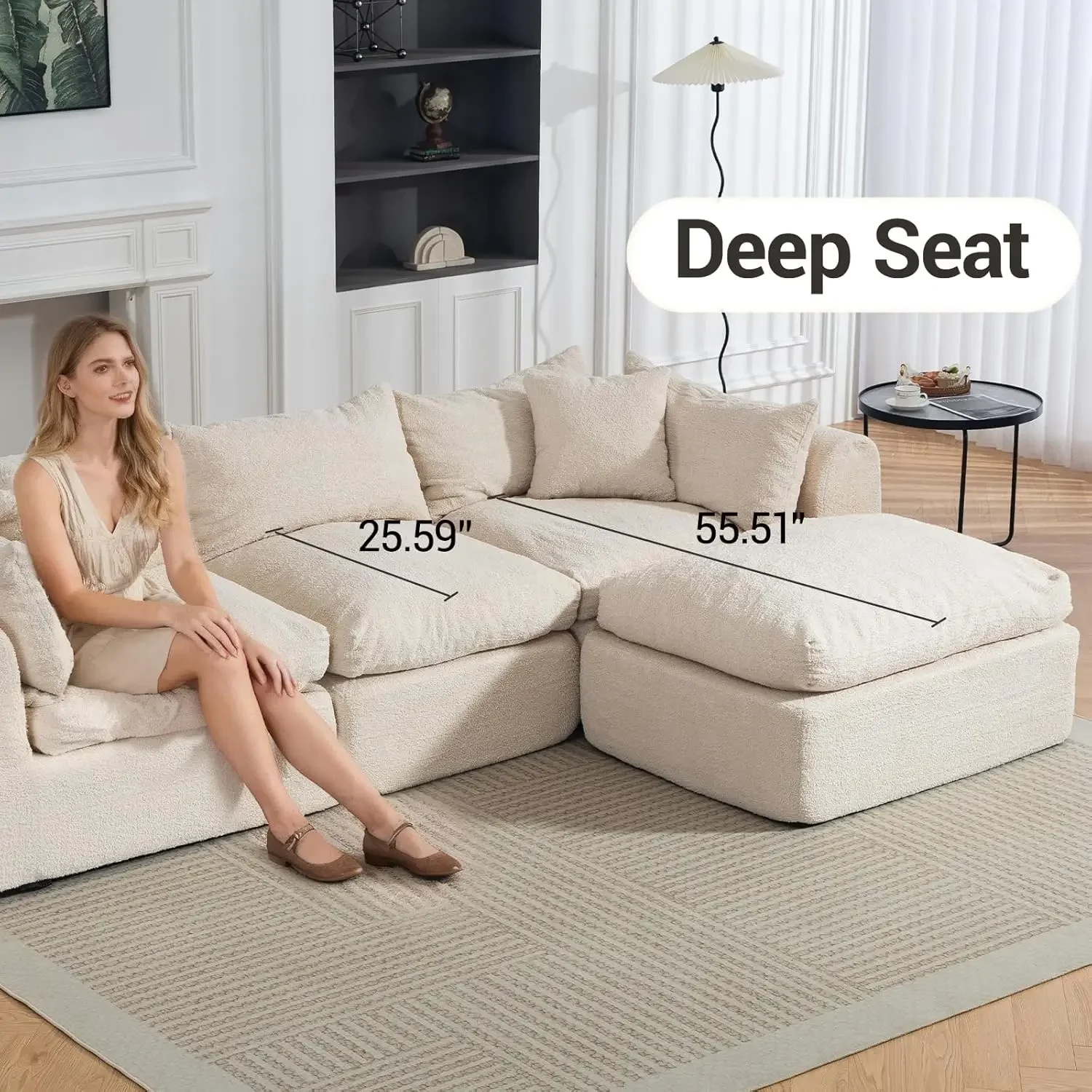 Cloud Boneless 113'' Sofa Couch Deep Seat Modular Sectional with Ottoman Customized Living Room Furniture - Image 4