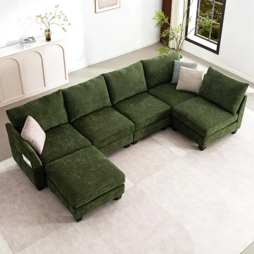 124" Modular Sectional Sofa, U-Shaped 6 Seater Sectional Sofa with Storage Ottoman & USB Ports, Large Cloud Couch Customized