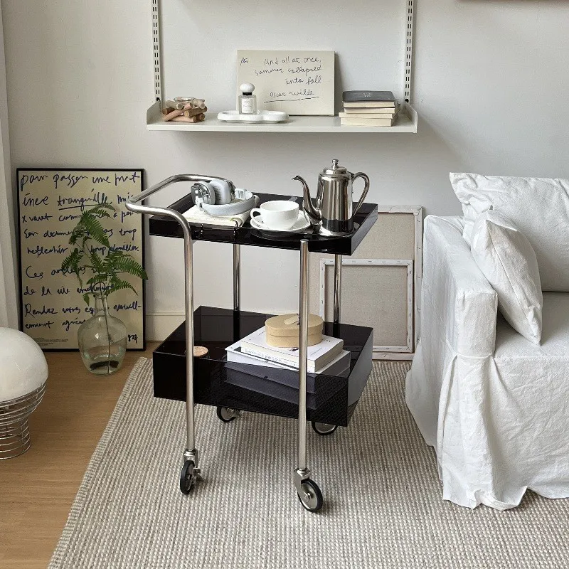 MOMO Simple Luxury Cafe Books And Plants Home Removable Acrylic Storage Shelves Antique Cart Side Table Modern Simplicity - Image 4