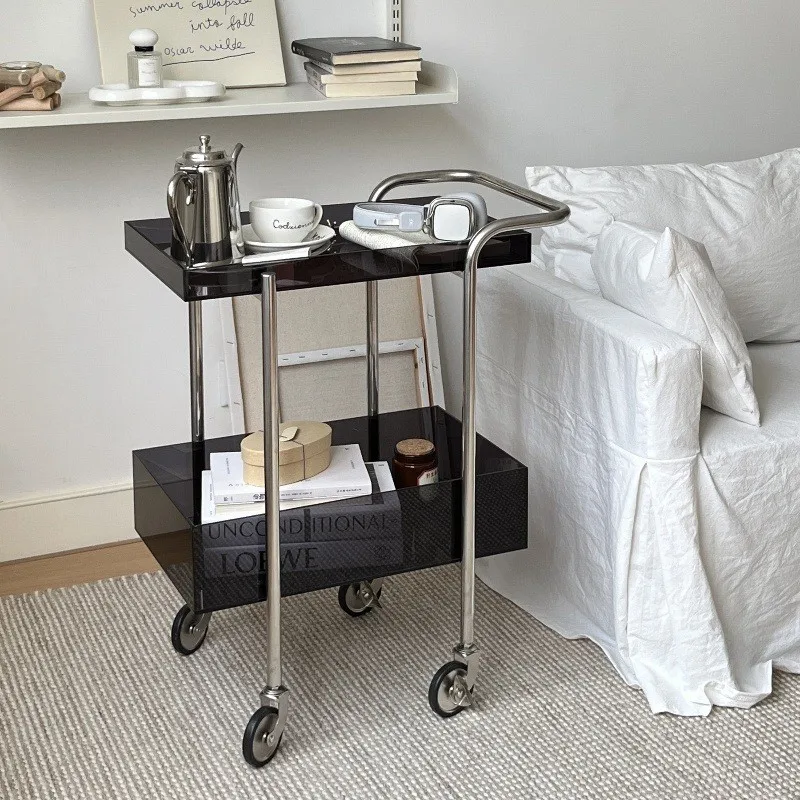 MOMO Simple Luxury Cafe Books And Plants Home Removable Acrylic Storage Shelves Antique Cart Side Table Modern Simplicity - Image 3