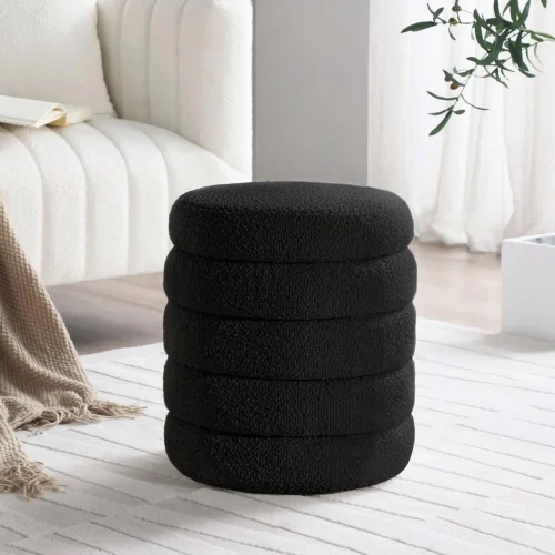 Modern Round Ottoman with Soft Padded Seat, Storage Vanity Chairs for Makeup, Upholstered Footrest Stool Ottoman Foot Stool