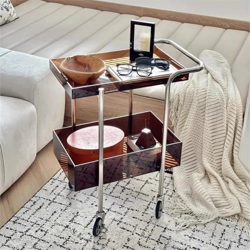 MOMO Simple Luxury Cafe Books And Plants Home Removable Acrylic Storage Shelves Antique Cart Side Table Modern Simplicity - Image 2