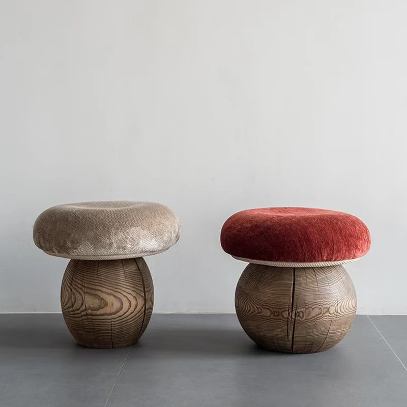 Natural Wood Mushroom Stool Round Ottoman for Living Room Handcrafted Solid Wood Entryway Bench Minimalist Shoe Stool for Decor - Image 2