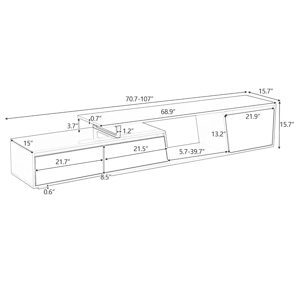 TV Stand for TVs up to 100 Inches, Minimalist Rectangle Extendable TV Console with 2 Drawers and 1 Cabinet, Entertainment Center - Image 2