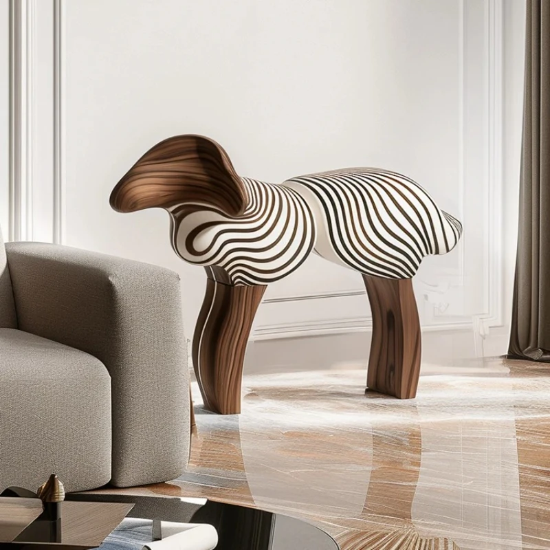 Light Luxury Creative Abstract Lamb Solid Wood Stool Artistic Design Sense Children's Household Animal Stool - Image 4