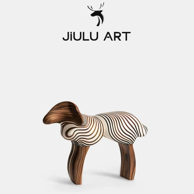Light Luxury Creative Abstract Lamb Solid Wood Stool Artistic Design Sense Children's Household Animal Stool - Image 2