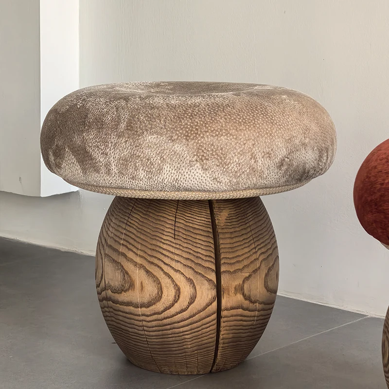 Natural Wood Mushroom Stool Round Ottoman for Living Room Handcrafted Solid Wood Entryway Bench Minimalist Shoe Stool for Decor - Image 4