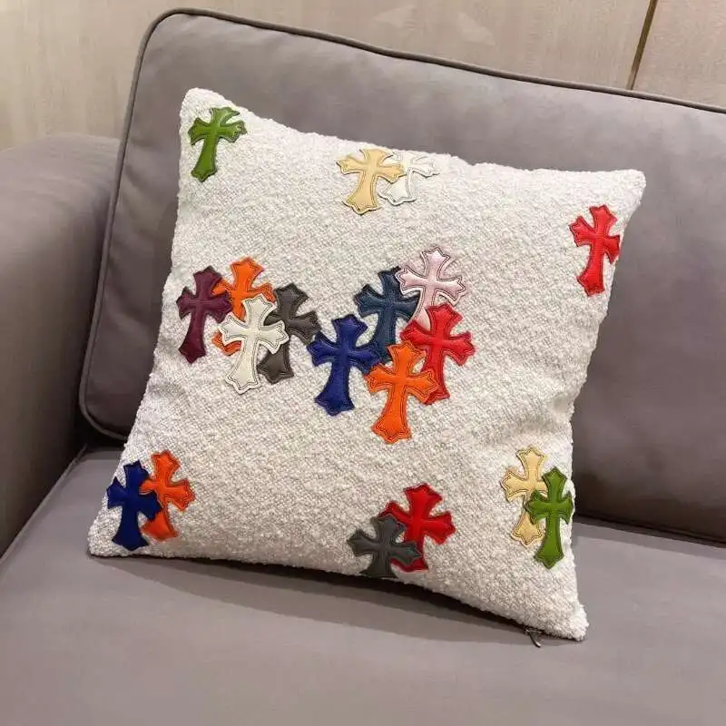 Light Luxury American Cross-stitch Leather Stool, Shoe Changing Stool for Home Living Room, Makeup Stool, Sofa Pillow - Image 2