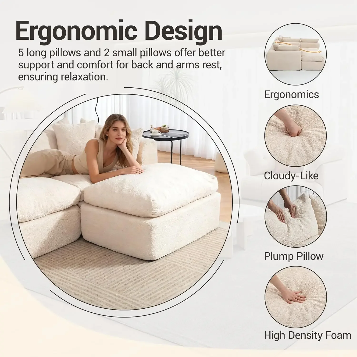 Cloud Boneless 113'' Sofa Couch Deep Seat Modular Sectional with Ottoman Customized Living Room Furniture - Image 5