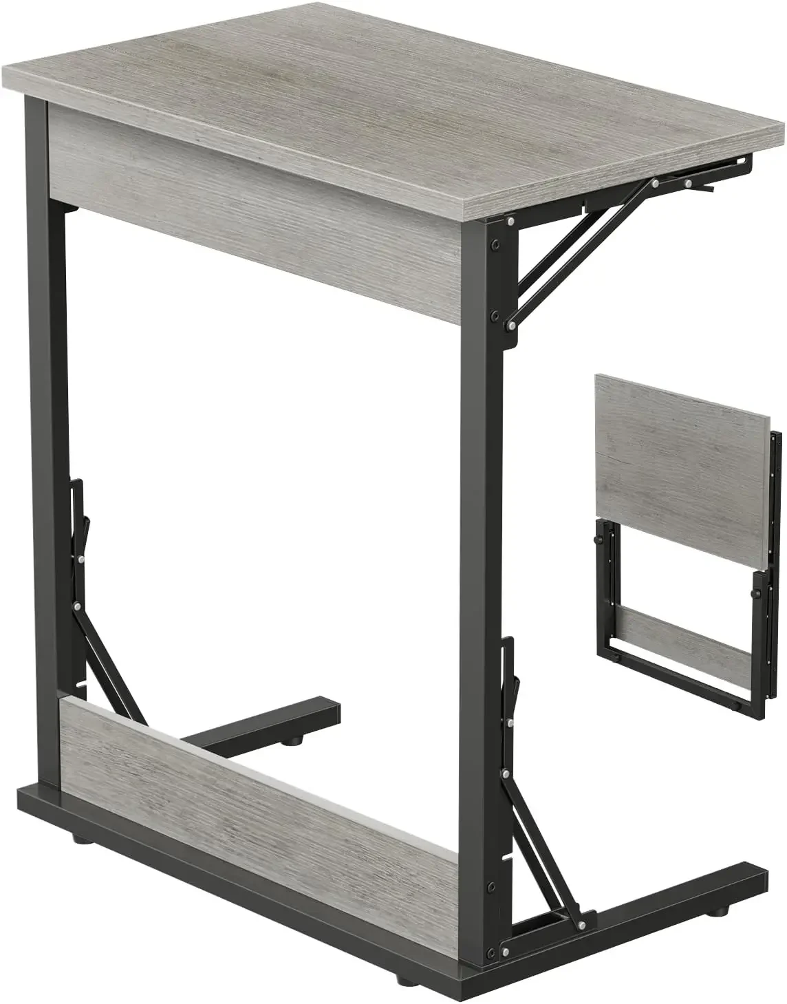 24" Wide Folding C-Shaped End Table, Small Side Desk for Couch, Sofa TV Tray Table with Metal Frame for Living Room, Bedroom