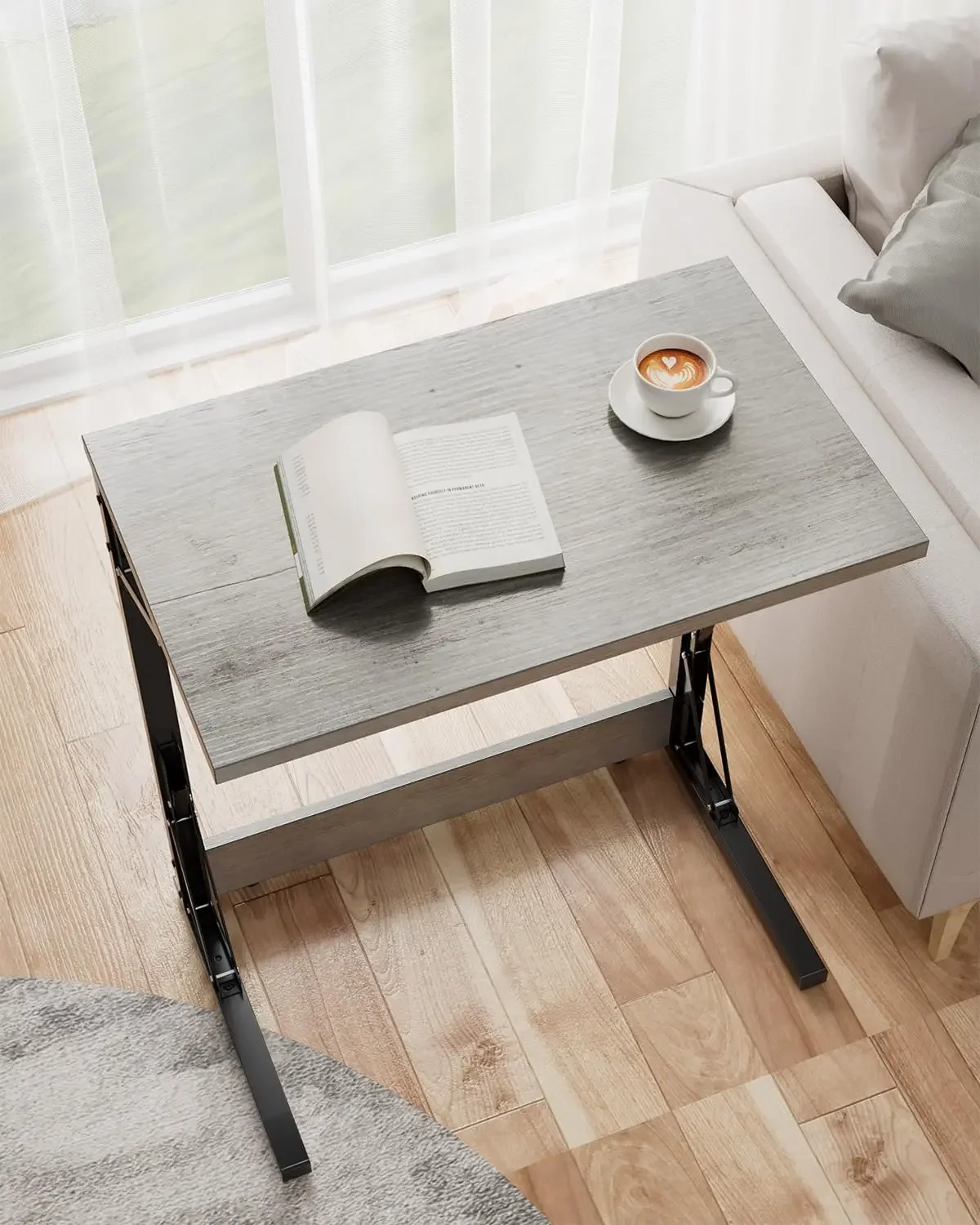 24" Wide Folding C-Shaped End Table, Small Side Desk for Couch, Sofa TV Tray Table with Metal Frame for Living Room, Bedroom - Image 5